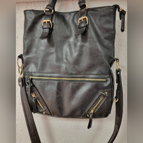 Aldo Bags Aldo Womens Foldable Expanding Black Leather Crossbody